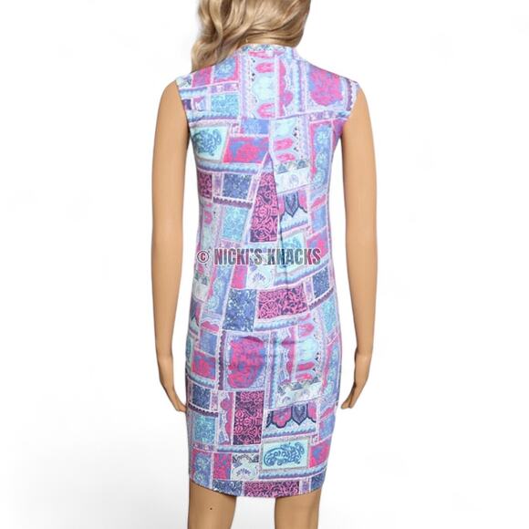 Tori Richard Patchwork Print Sleeveless Shift Mini Dress Blue Pink Size XXS - Picture 6 of 11